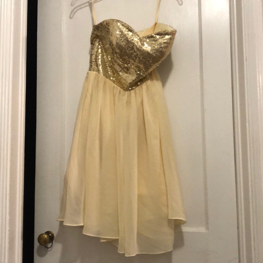 Yellow and gold glitter bridesmaid dress